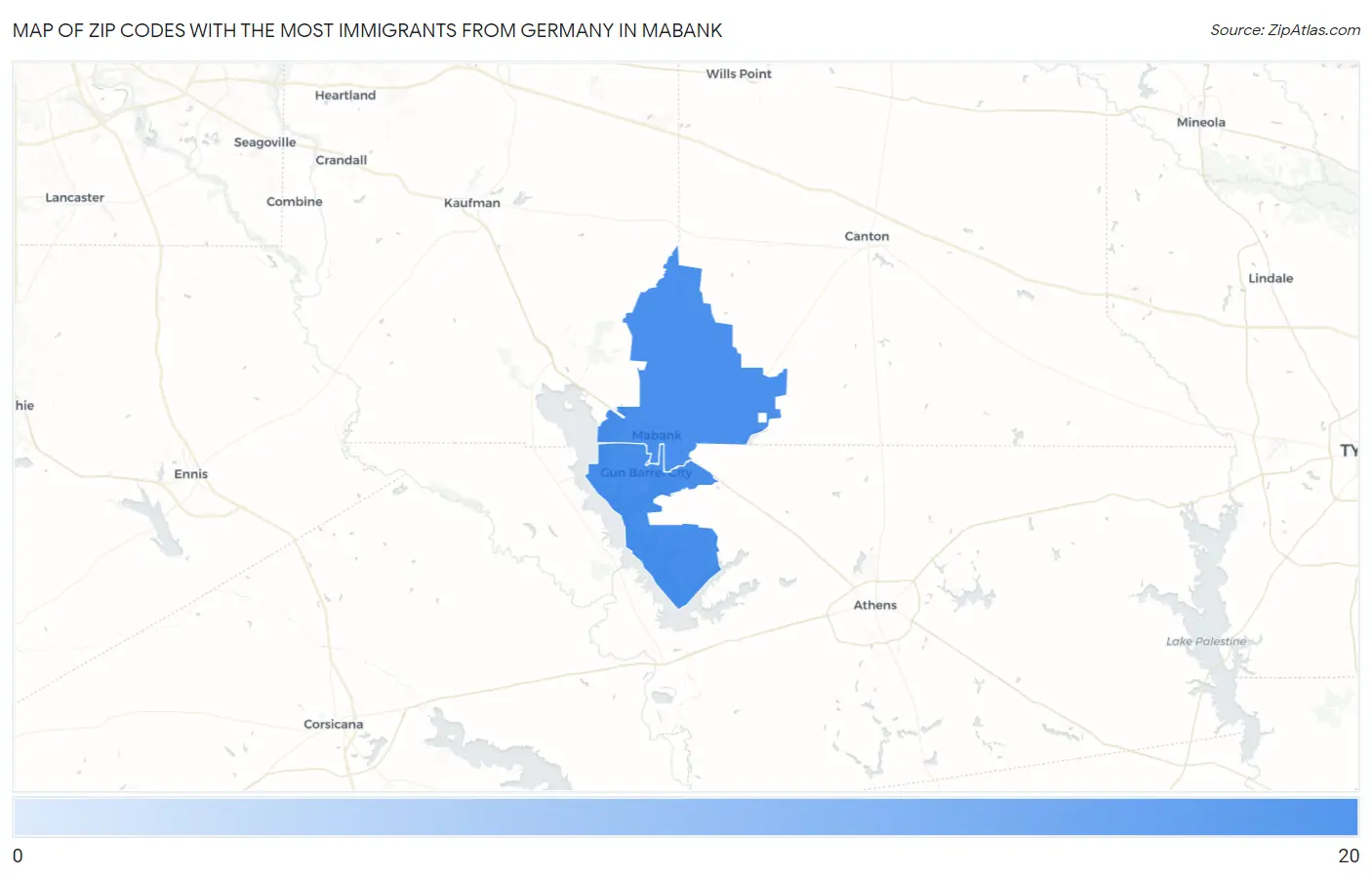 Zip Codes with the Most Immigrants from Germany in Mabank Map