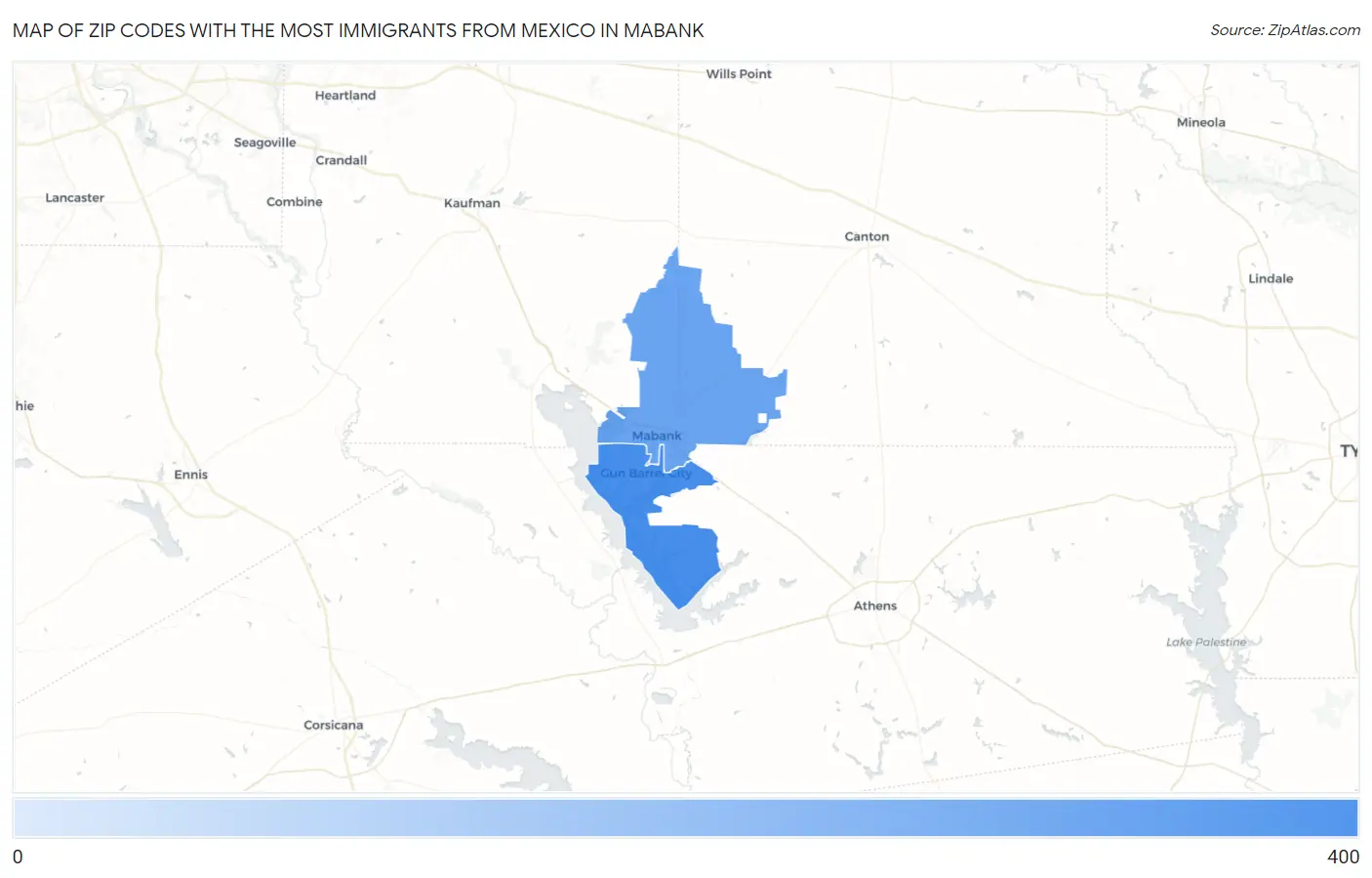 Zip Codes with the Most Immigrants from Mexico in Mabank Map