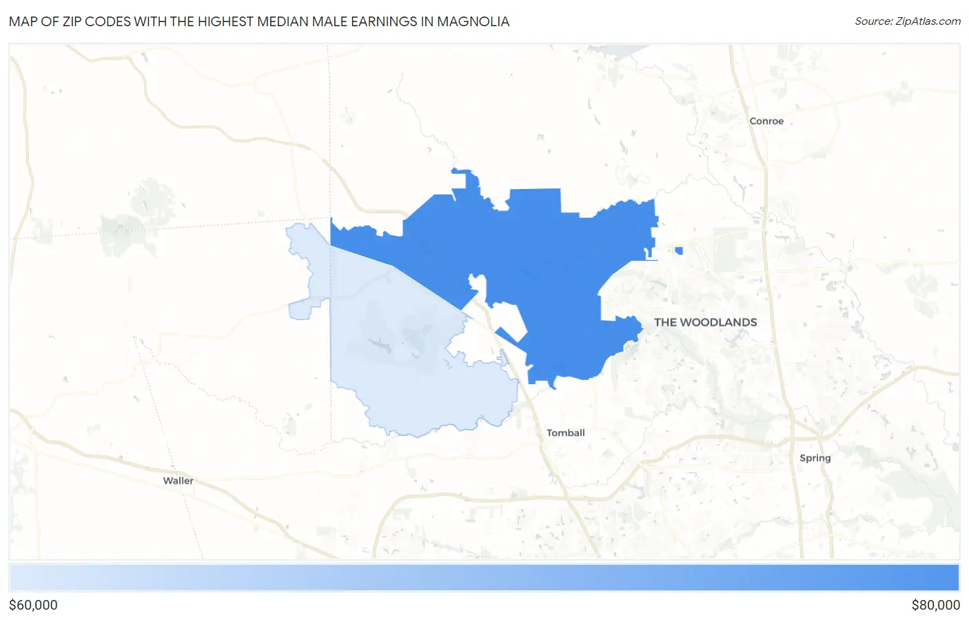 Zip Codes with the Highest Median Male Earnings in Magnolia Map