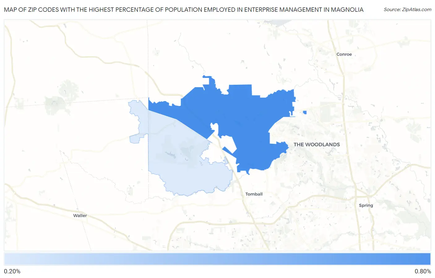 Zip Codes with the Highest Percentage of Population Employed in Enterprise Management in Magnolia Map