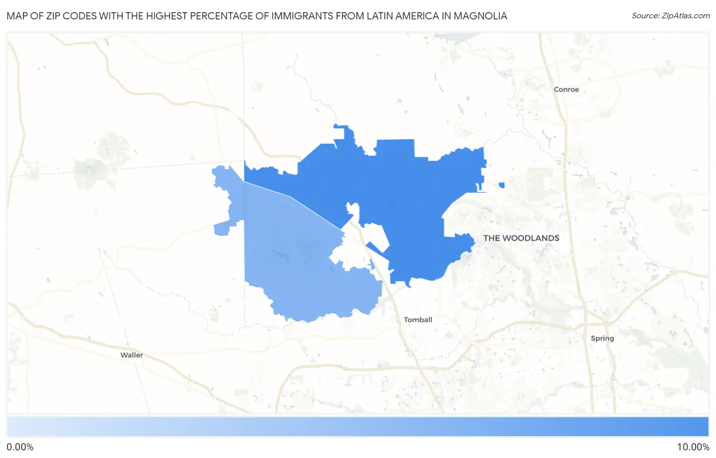 Zip Codes with the Highest Percentage of Immigrants from Latin America in Magnolia Map