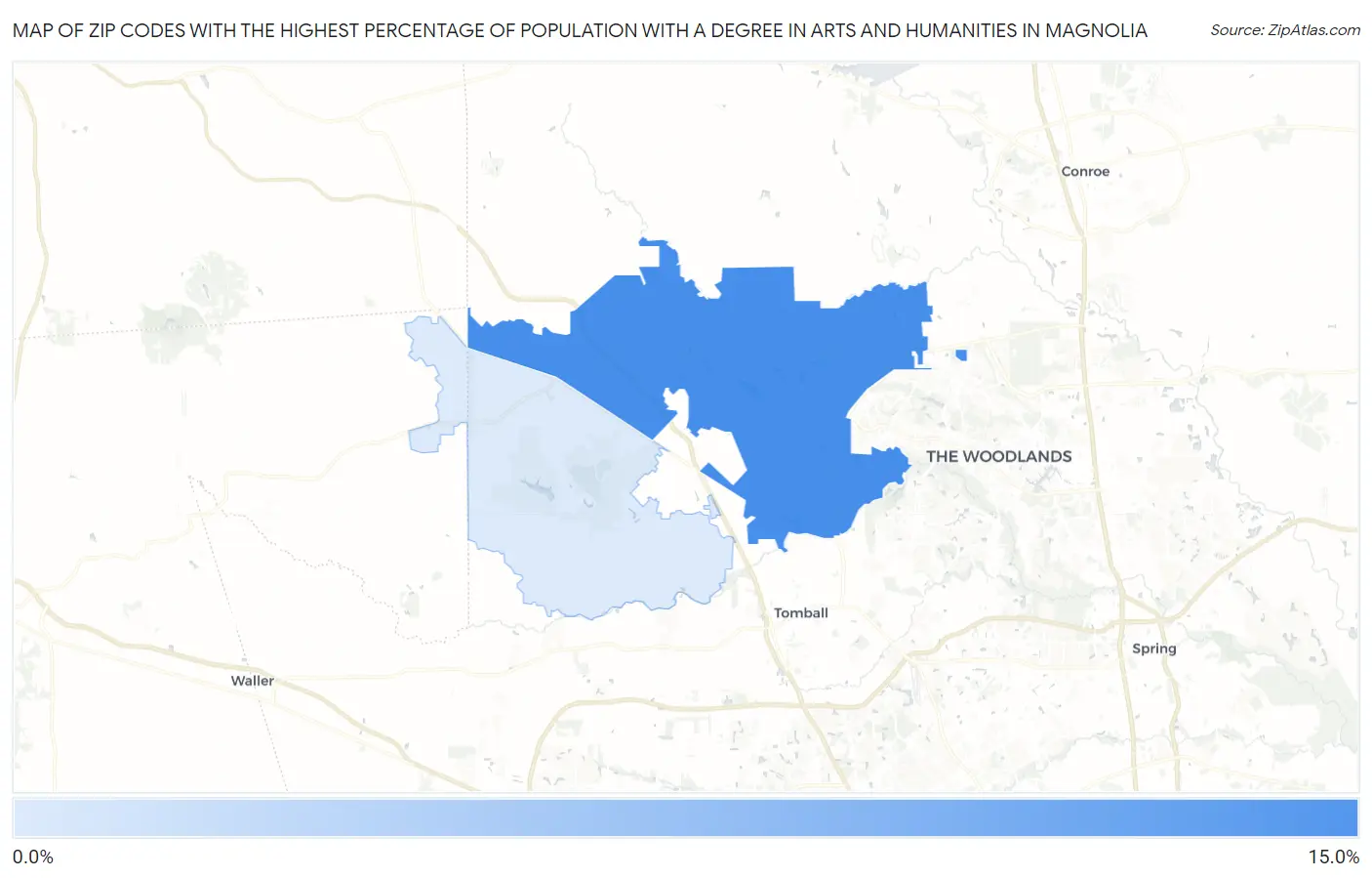 Zip Codes with the Highest Percentage of Population with a Degree in Arts and Humanities in Magnolia Map