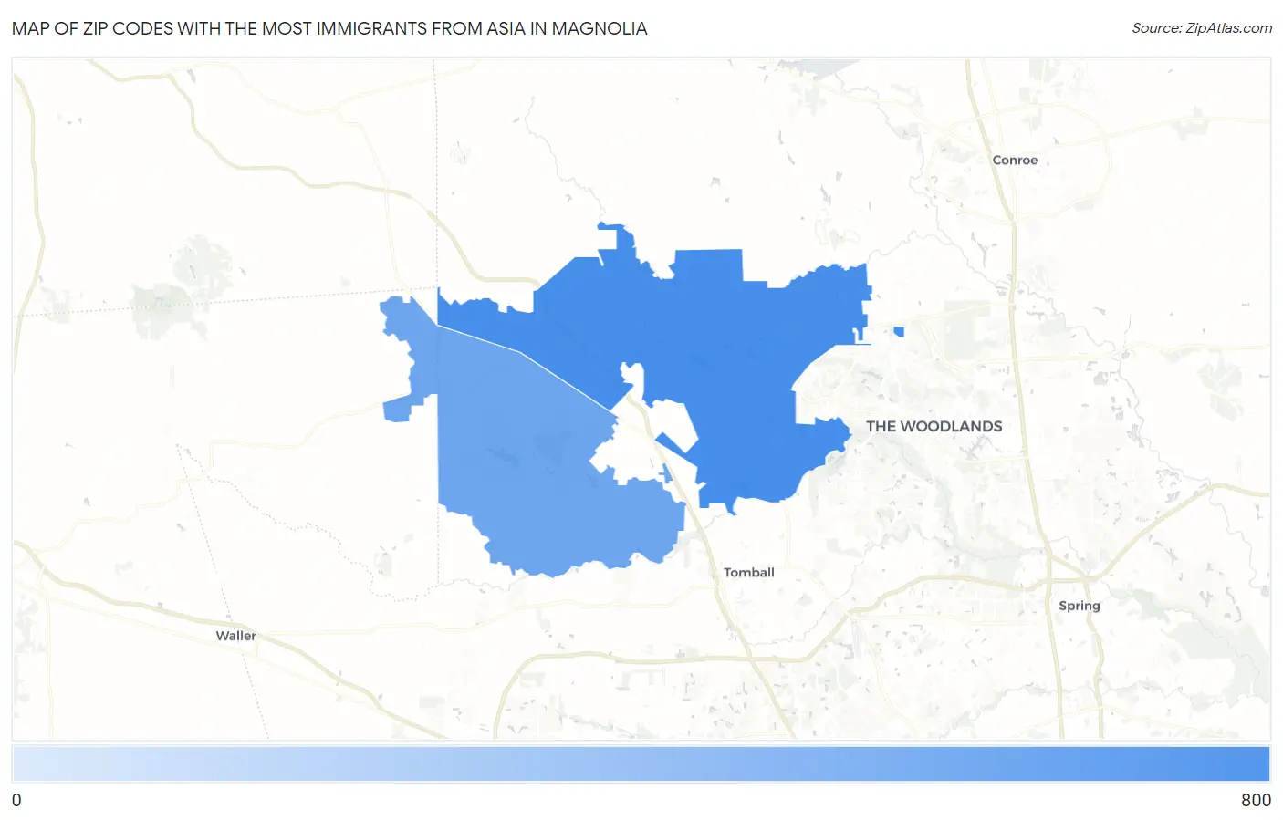 Zip Codes with the Most Immigrants from Asia in Magnolia Map