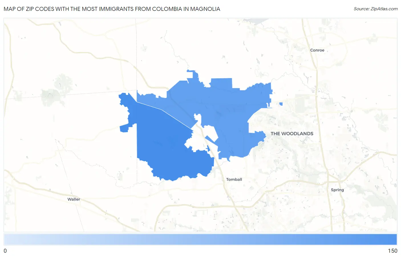 Zip Codes with the Most Immigrants from Colombia in Magnolia Map