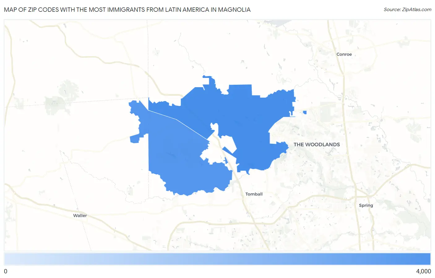 Zip Codes with the Most Immigrants from Latin America in Magnolia Map