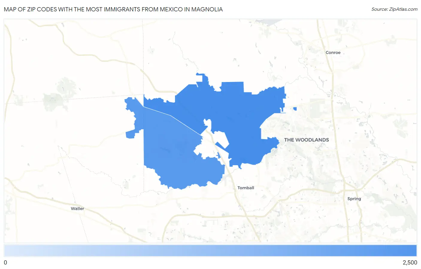 Zip Codes with the Most Immigrants from Mexico in Magnolia Map