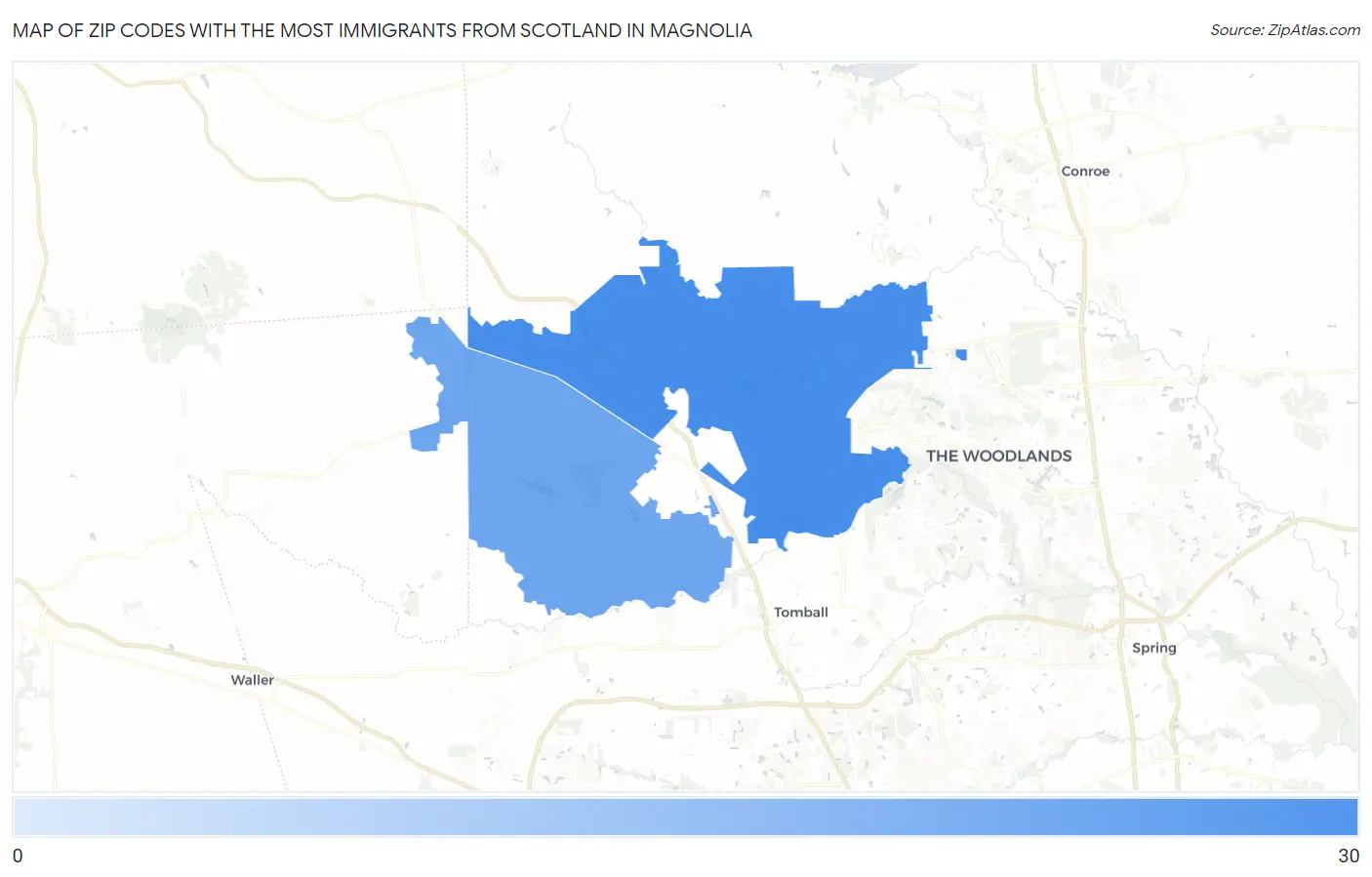 Zip Codes with the Most Immigrants from Scotland in Magnolia Map