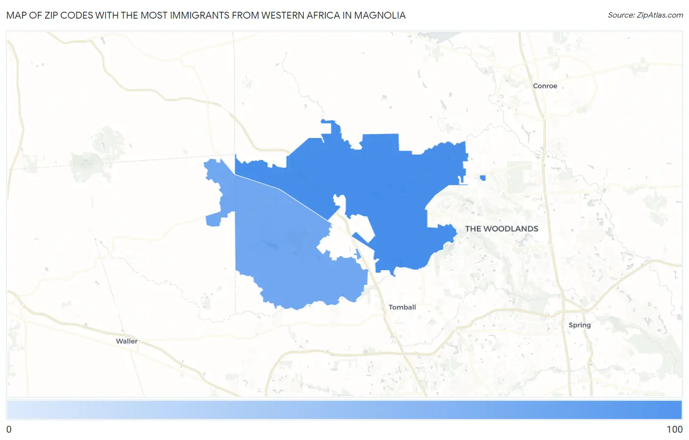 Zip Codes with the Most Immigrants from Western Africa in Magnolia Map