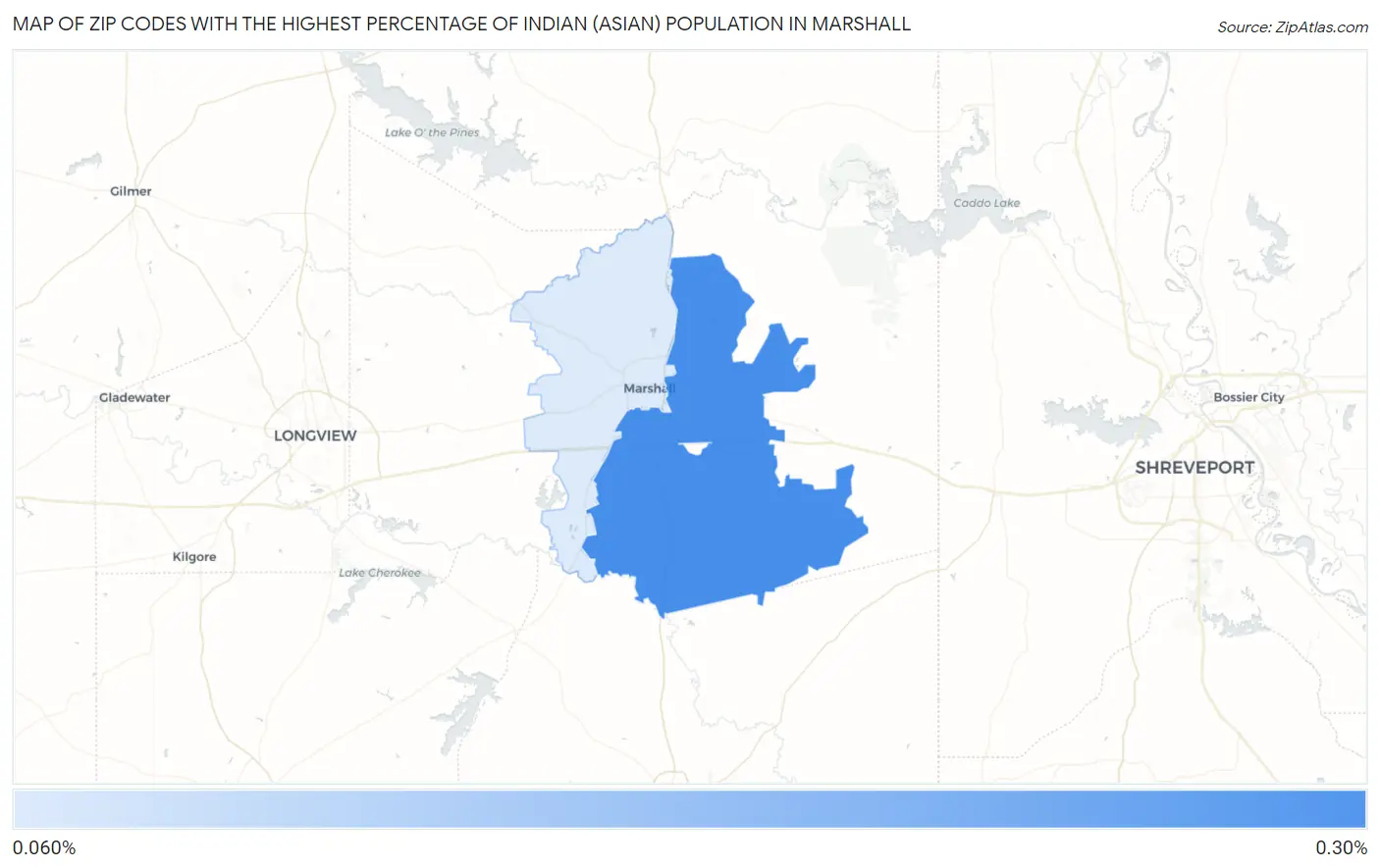Zip Codes with the Highest Percentage of Indian (Asian) Population in Marshall Map