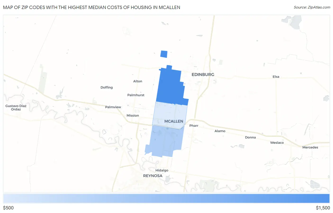 Zip Codes with the Highest Median Costs of Housing in Mcallen Map