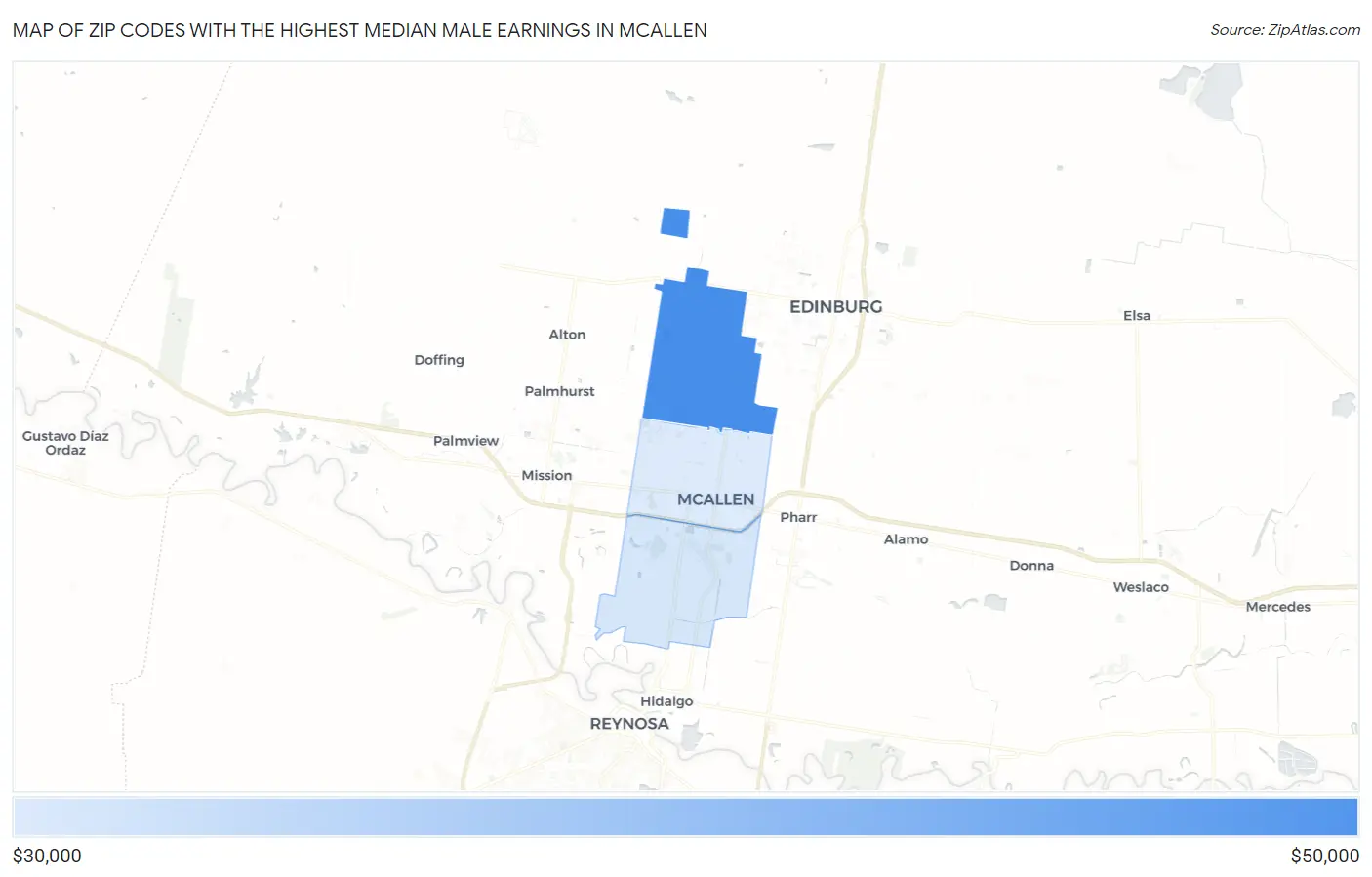 Zip Codes with the Highest Median Male Earnings in Mcallen Map