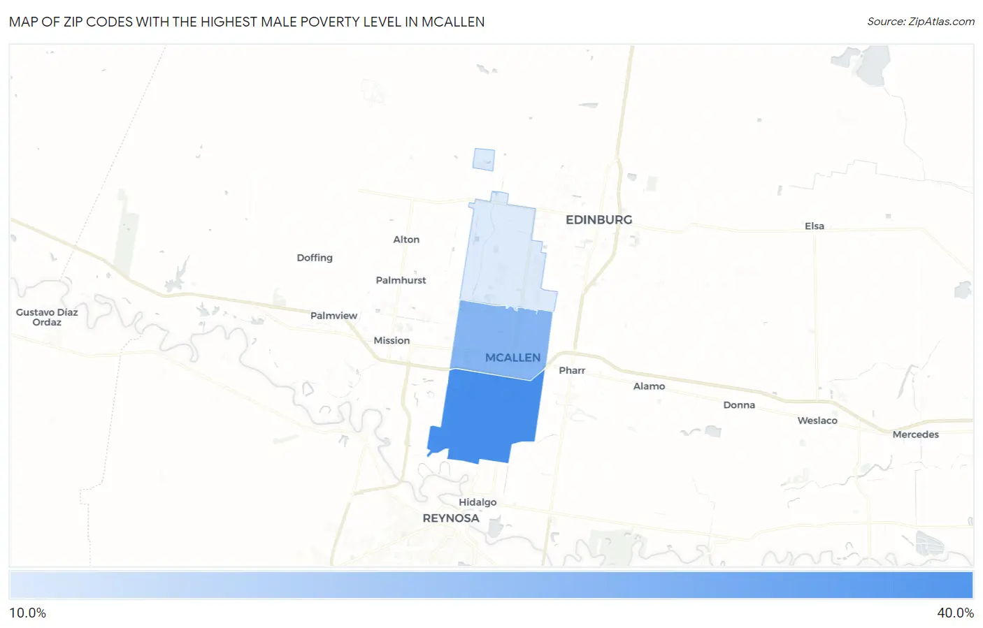 Zip Codes with the Highest Male Poverty Level in Mcallen Map