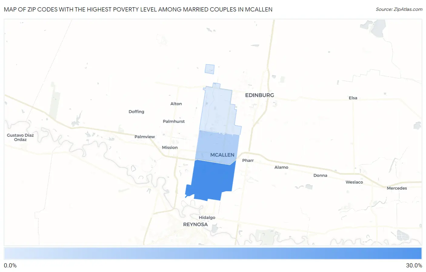 Zip Codes with the Highest Poverty Level Among Married Couples in Mcallen Map