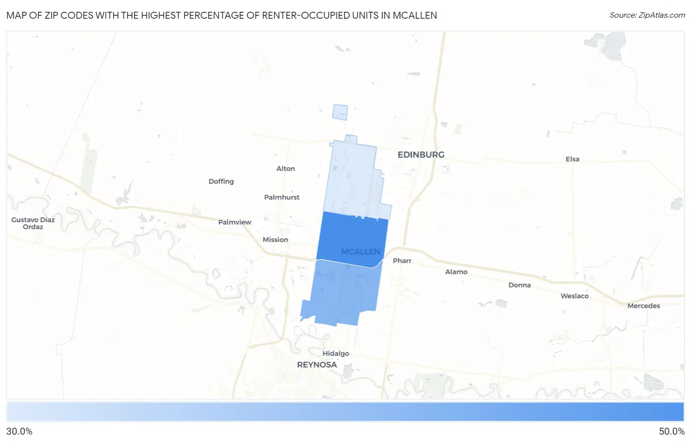 Zip Codes with the Highest Percentage of Renter-Occupied Units in Mcallen Map