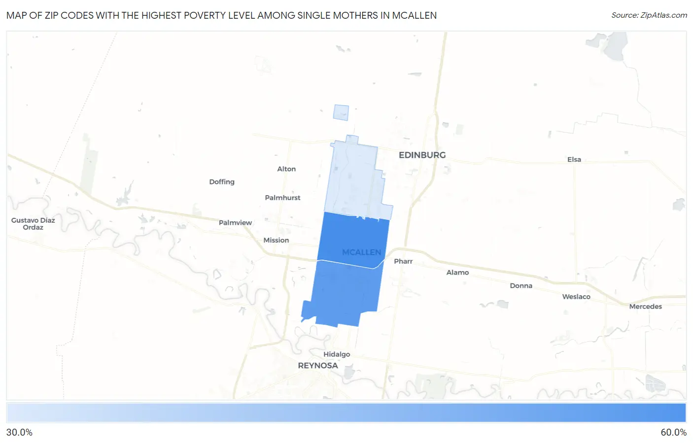 Zip Codes with the Highest Poverty Level Among Single Mothers in Mcallen Map