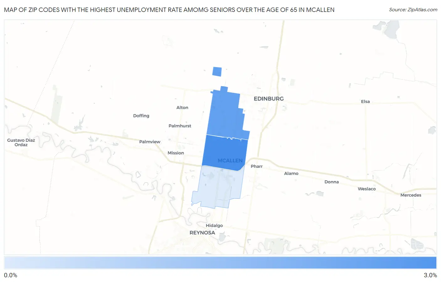 Zip Codes with the Highest Unemployment Rate Amomg Seniors Over the Age of 65 in Mcallen Map