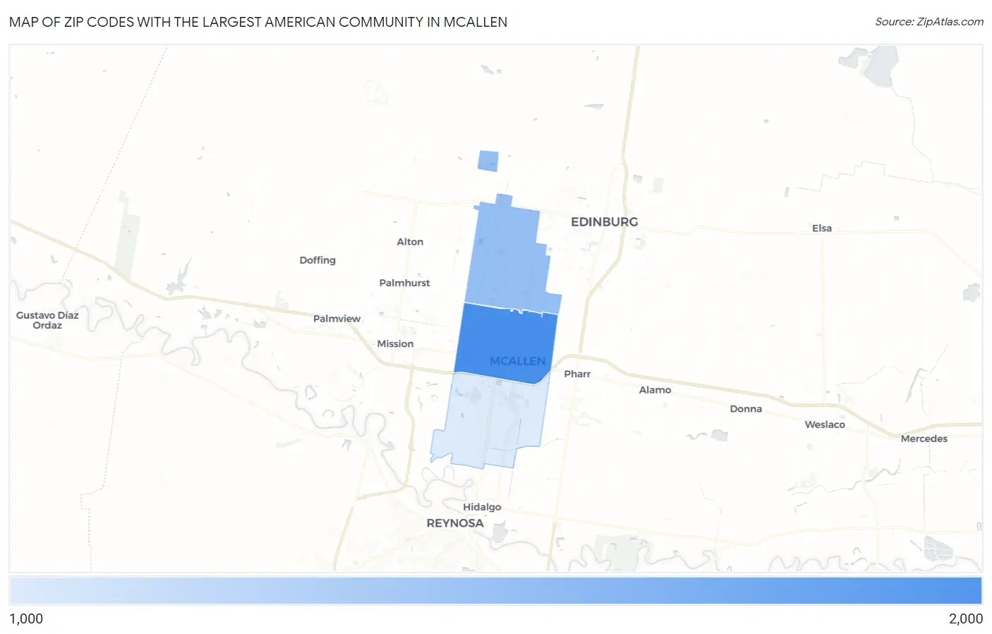 Zip Codes with the Largest American Community in Mcallen Map