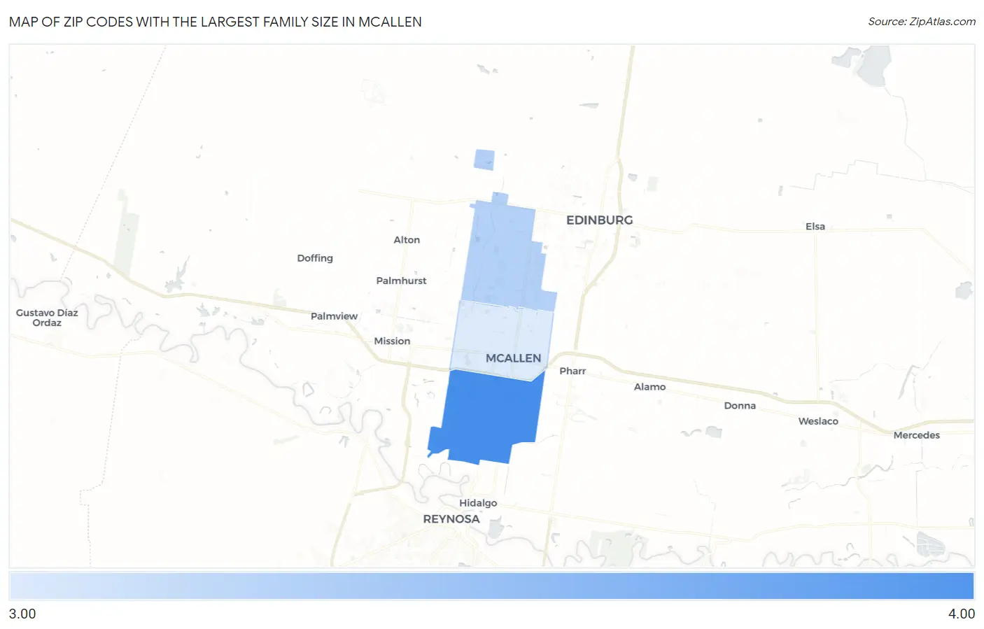 Zip Codes with the Largest Family Size in Mcallen Map