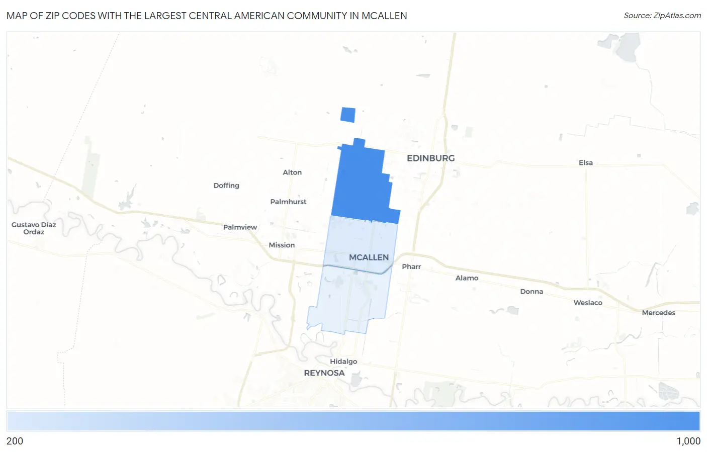 Zip Codes with the Largest Central American Community in Mcallen Map