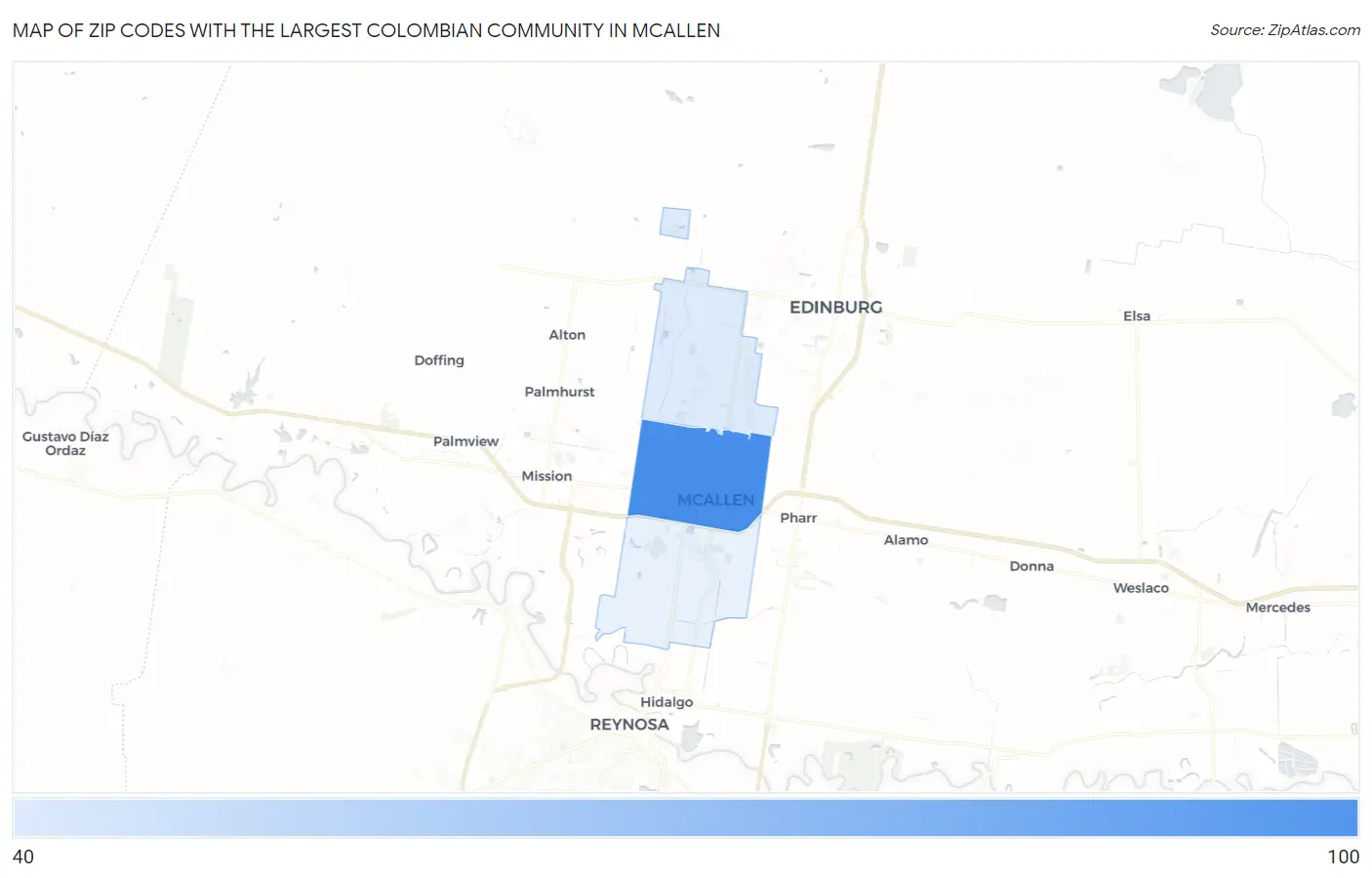Zip Codes with the Largest Colombian Community in Mcallen Map