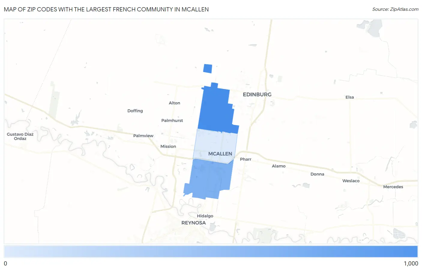Zip Codes with the Largest French Community in Mcallen Map