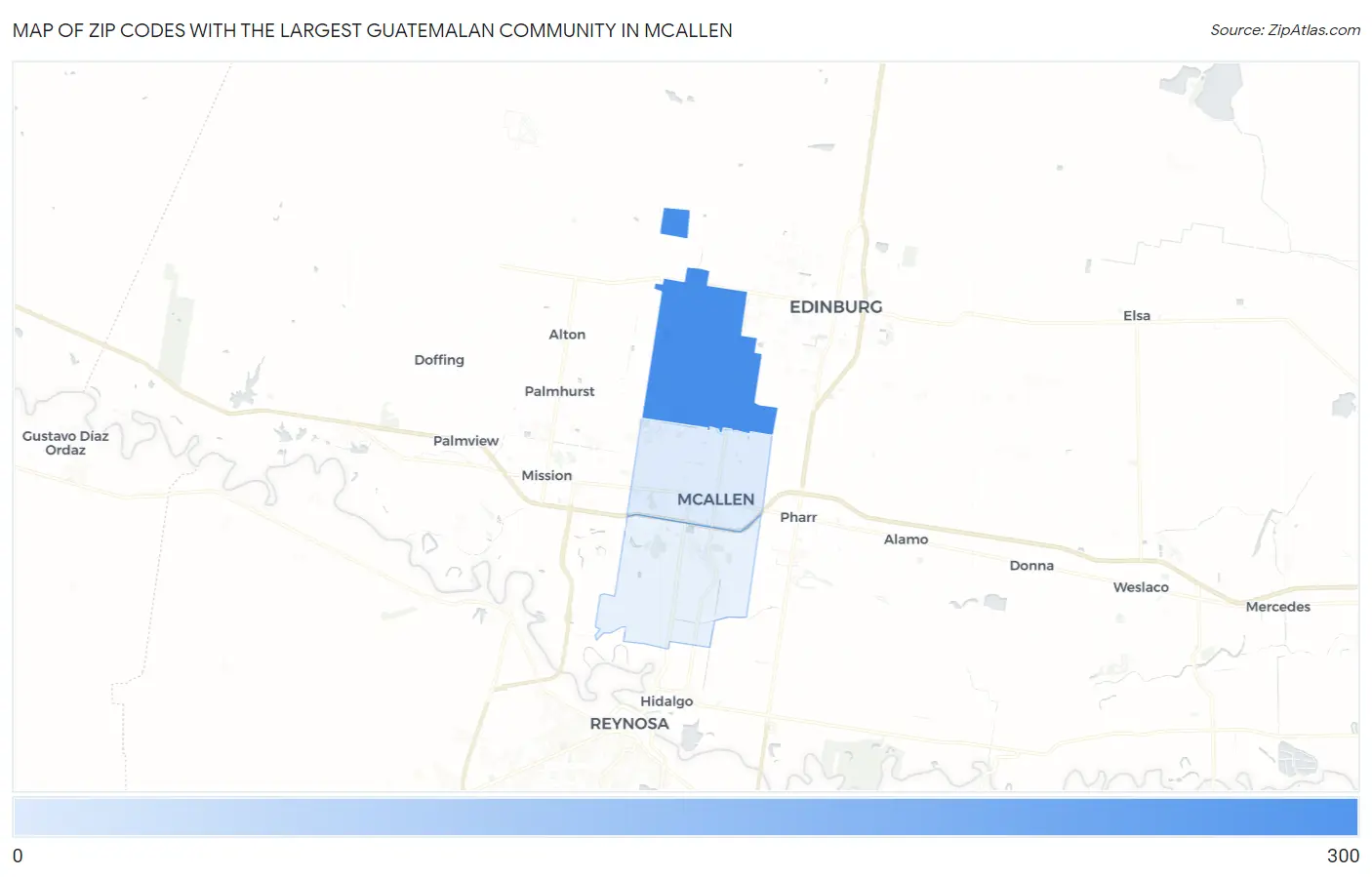 Zip Codes with the Largest Guatemalan Community in Mcallen Map
