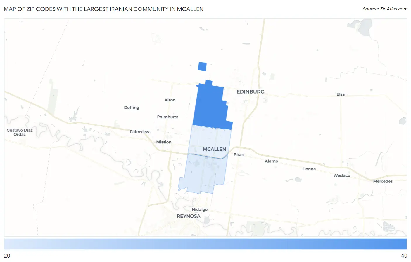 Zip Codes with the Largest Iranian Community in Mcallen Map
