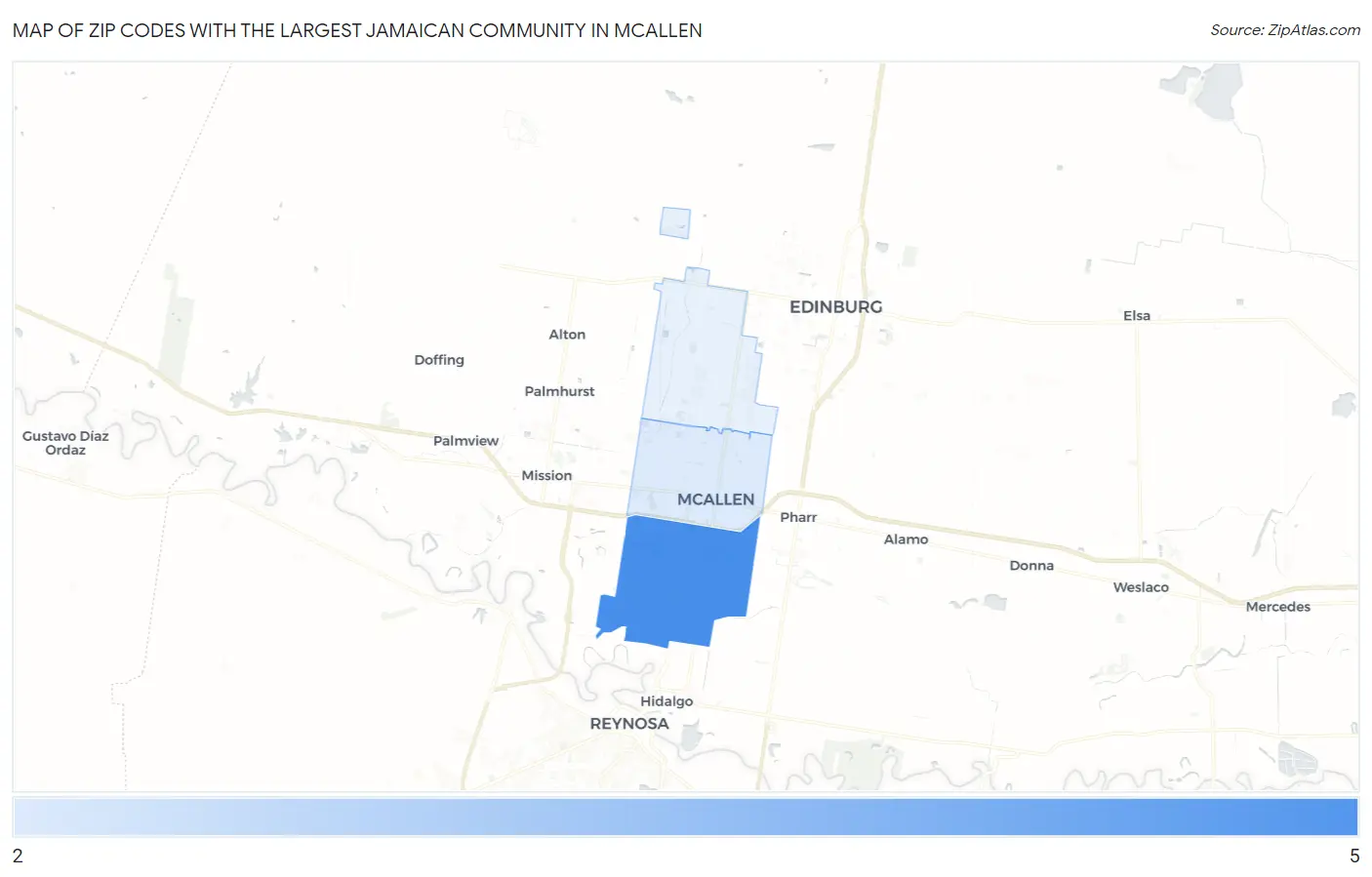 Zip Codes with the Largest Jamaican Community in Mcallen Map