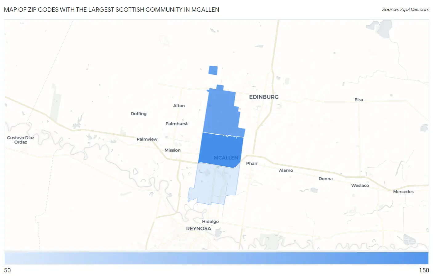 Zip Codes with the Largest Scottish Community in Mcallen Map