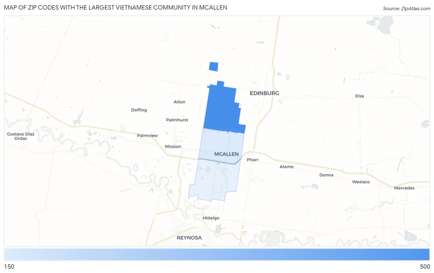 Zip Codes with the Largest Vietnamese Community in Mcallen Map