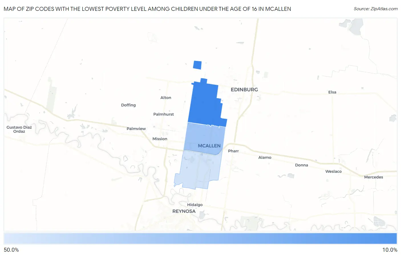 Zip Codes with the Lowest Poverty Level Among Children Under the Age of 16 in Mcallen Map