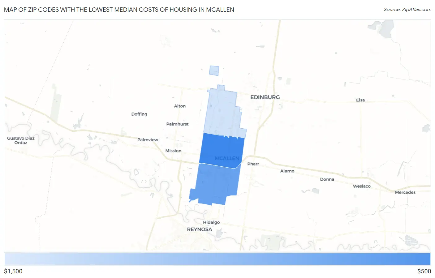 Zip Codes with the Lowest Median Costs of Housing in Mcallen Map