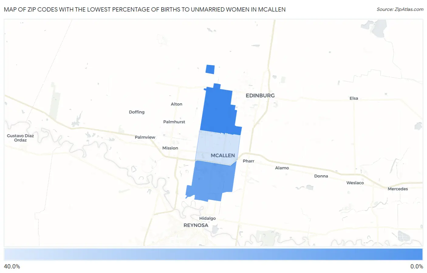 Zip Codes with the Lowest Percentage of Births to Unmarried Women in Mcallen Map