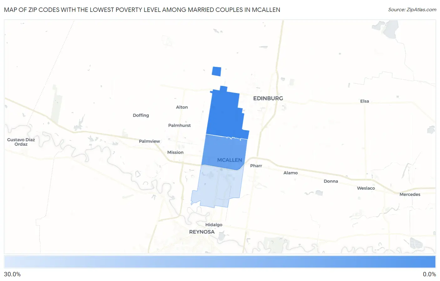 Zip Codes with the Lowest Poverty Level Among Married Couples in Mcallen Map