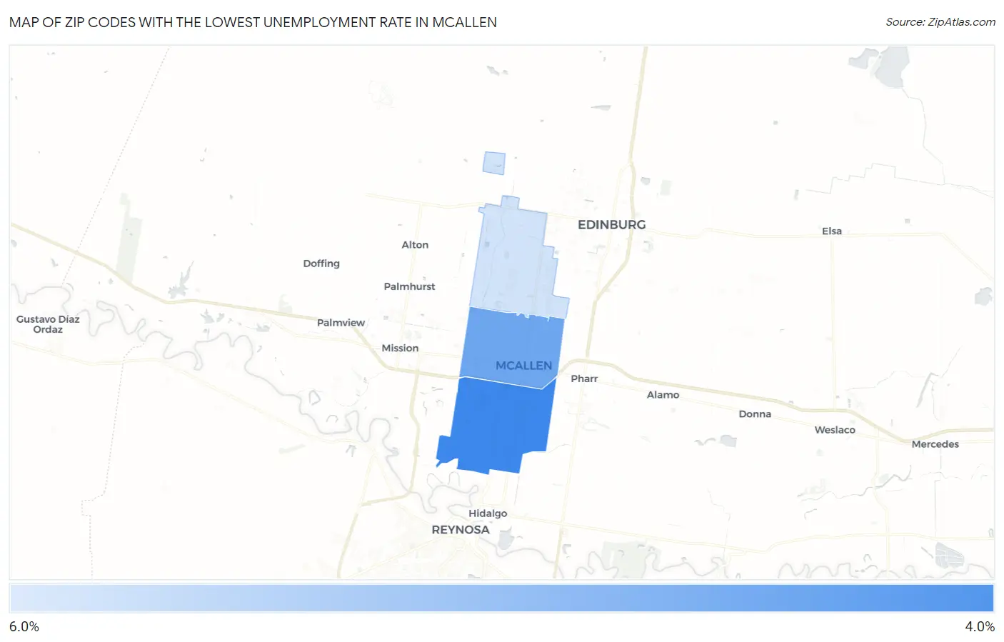 Zip Codes with the Lowest Unemployment Rate in Mcallen Map