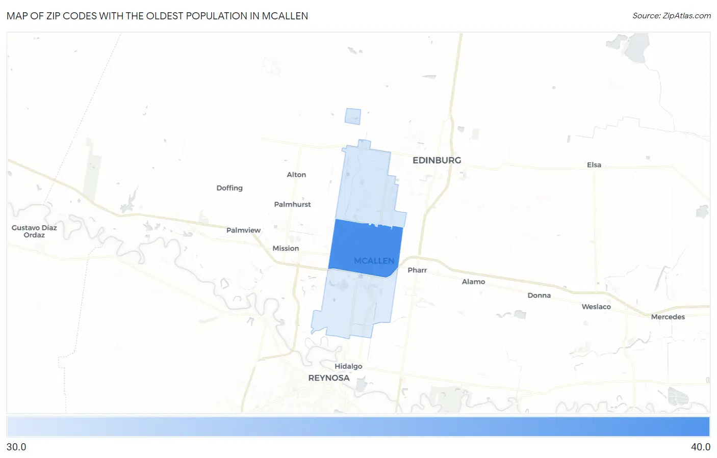 Zip Codes with the Oldest Population in Mcallen Map
