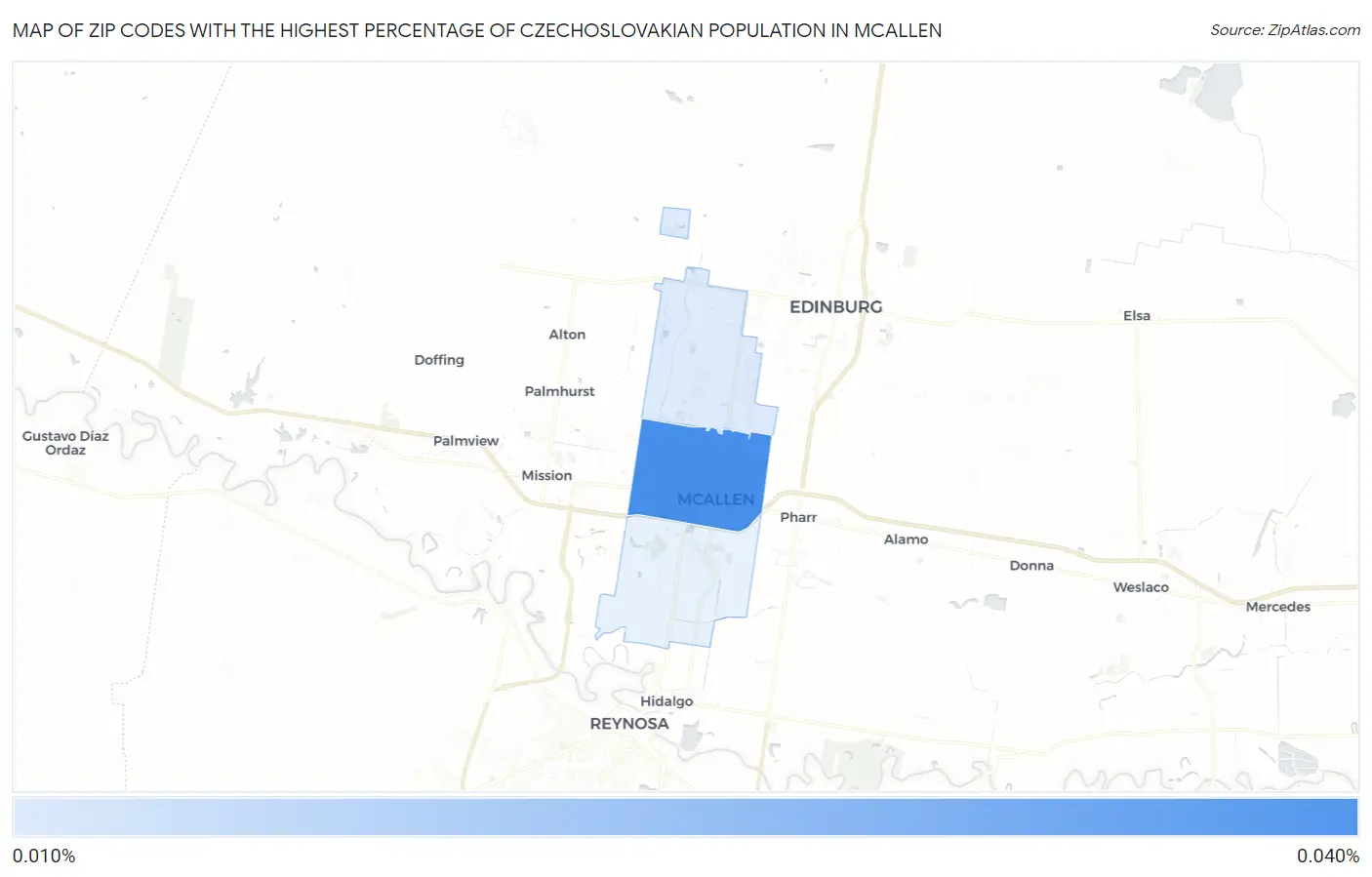 Zip Codes with the Highest Percentage of Czechoslovakian Population in Mcallen Map