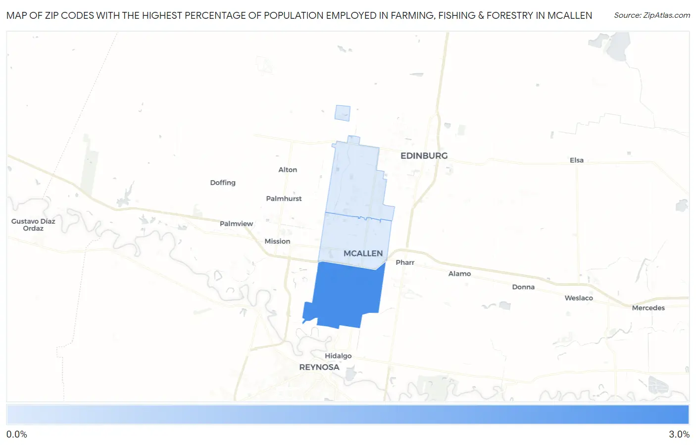 Zip Codes with the Highest Percentage of Population Employed in Farming, Fishing & Forestry in Mcallen Map