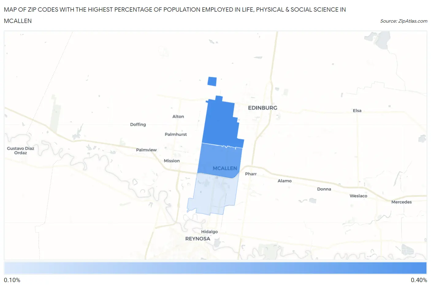Zip Codes with the Highest Percentage of Population Employed in Life, Physical & Social Science in Mcallen Map