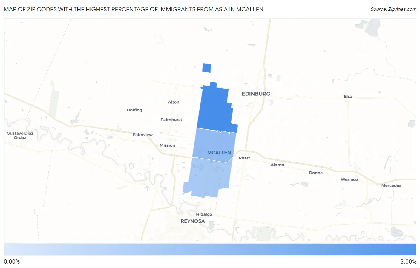 Zip Codes with the Highest Percentage of Immigrants from Asia in Mcallen Map