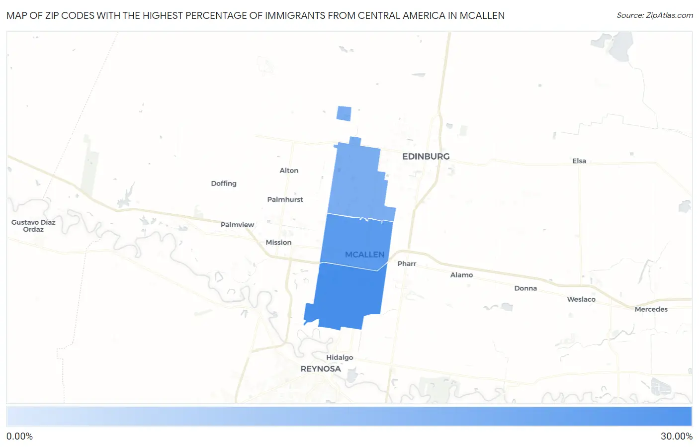 Zip Codes with the Highest Percentage of Immigrants from Central America in Mcallen Map