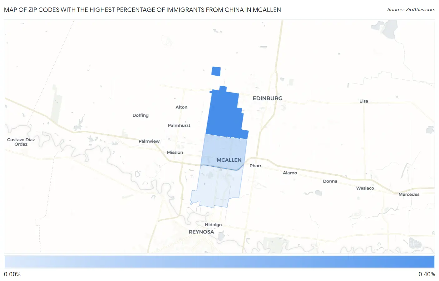 Zip Codes with the Highest Percentage of Immigrants from China in Mcallen Map