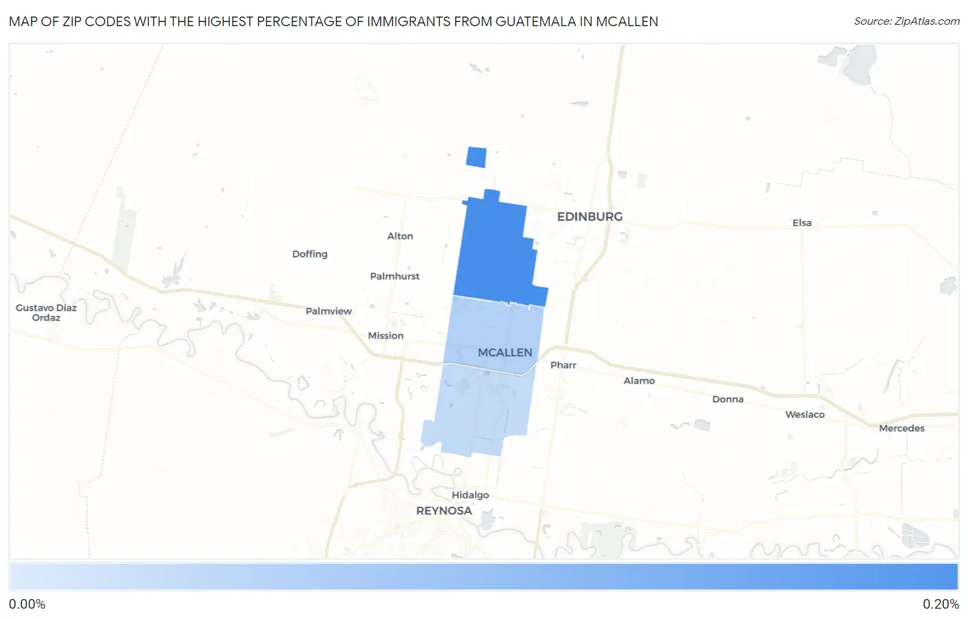 Zip Codes with the Highest Percentage of Immigrants from Guatemala in Mcallen Map