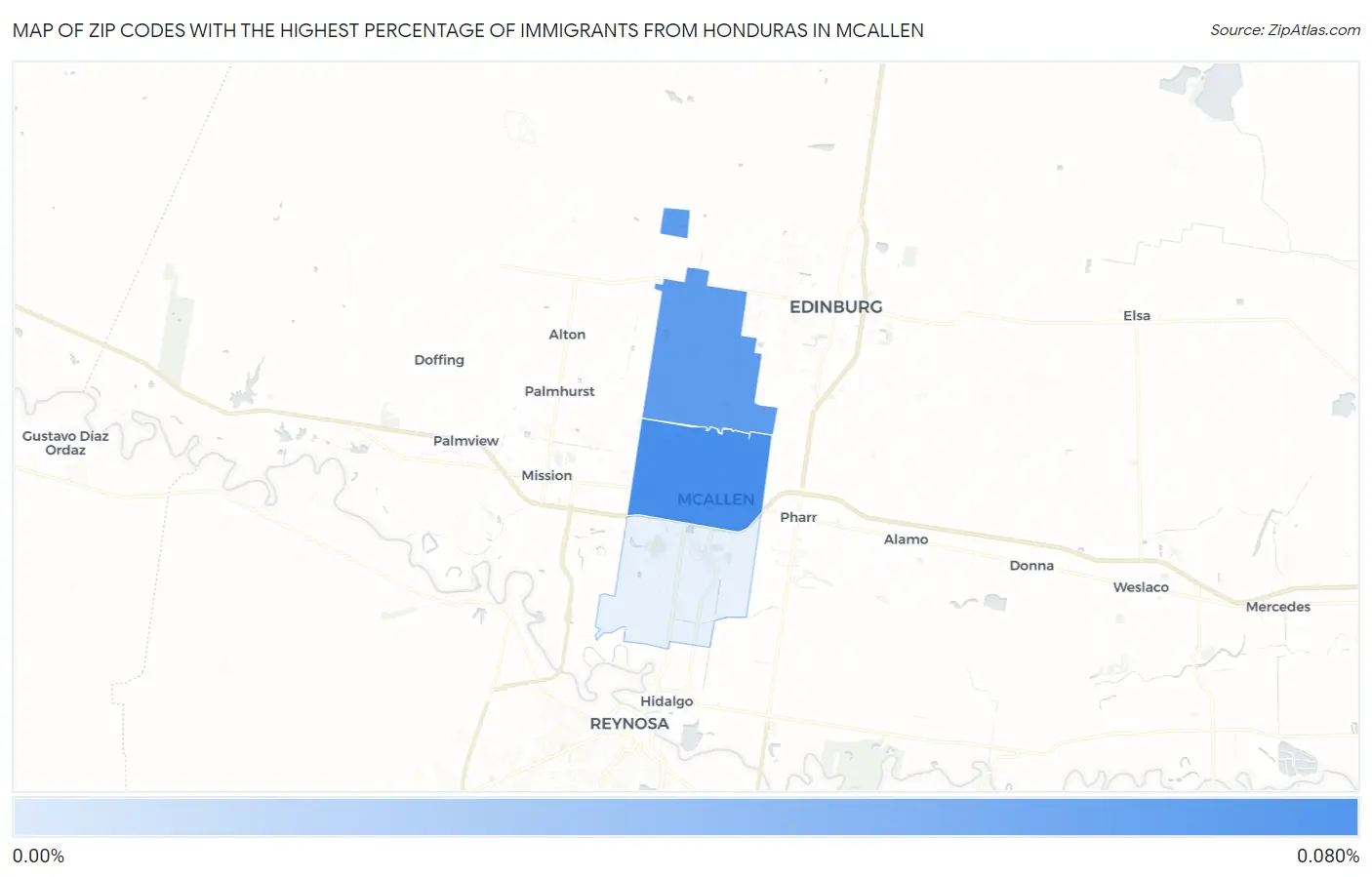Zip Codes with the Highest Percentage of Immigrants from Honduras in Mcallen Map