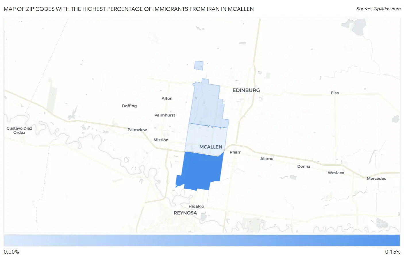 Zip Codes with the Highest Percentage of Immigrants from Iran in Mcallen Map