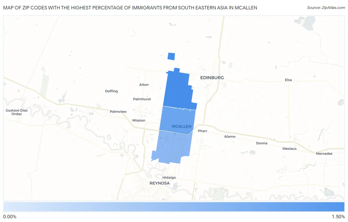 Zip Codes with the Highest Percentage of Immigrants from South Eastern Asia in Mcallen Map