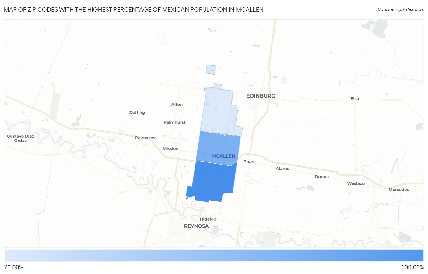 Zip Codes with the Highest Percentage of Mexican Population in Mcallen Map