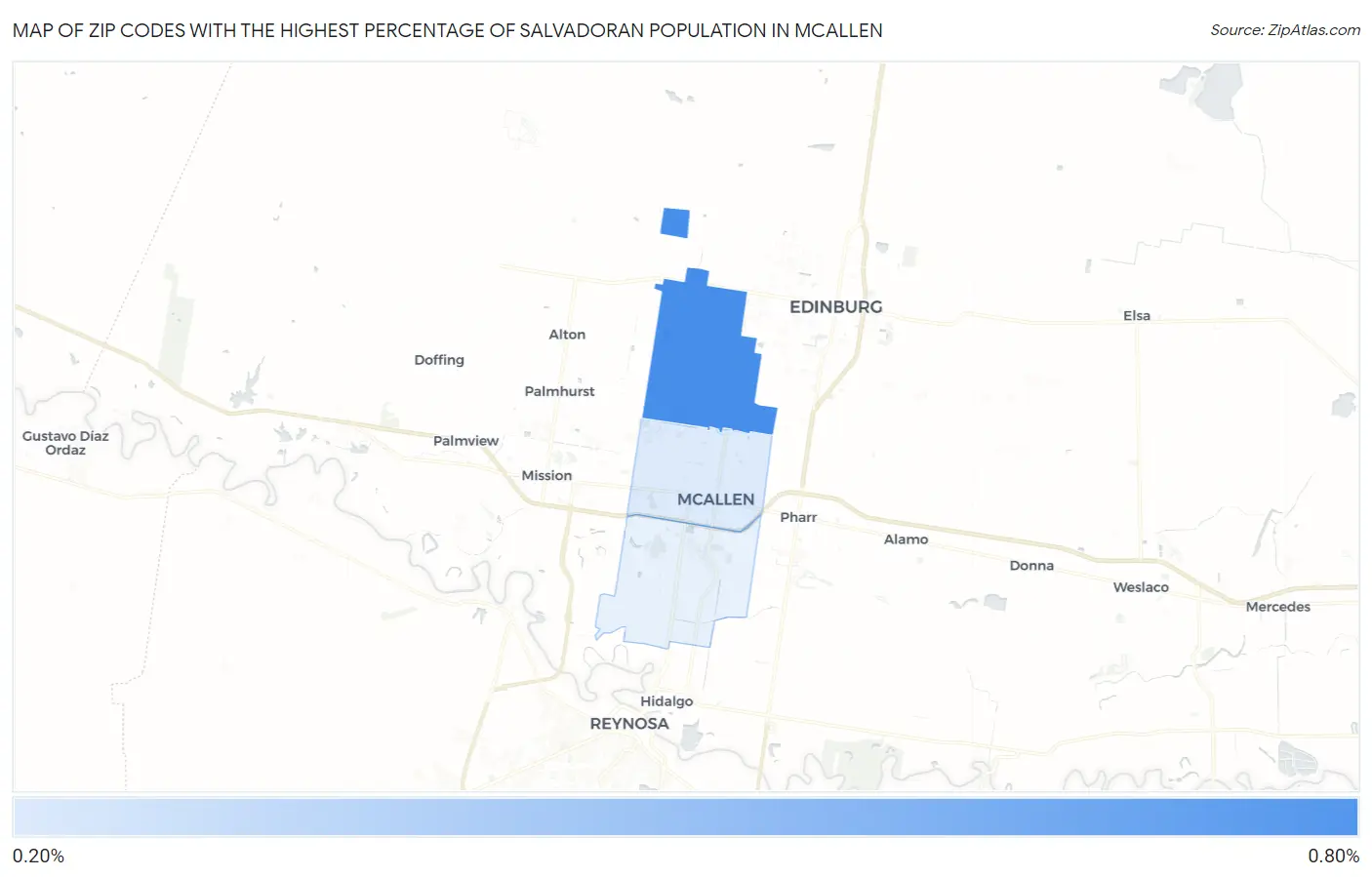 Zip Codes with the Highest Percentage of Salvadoran Population in Mcallen Map
