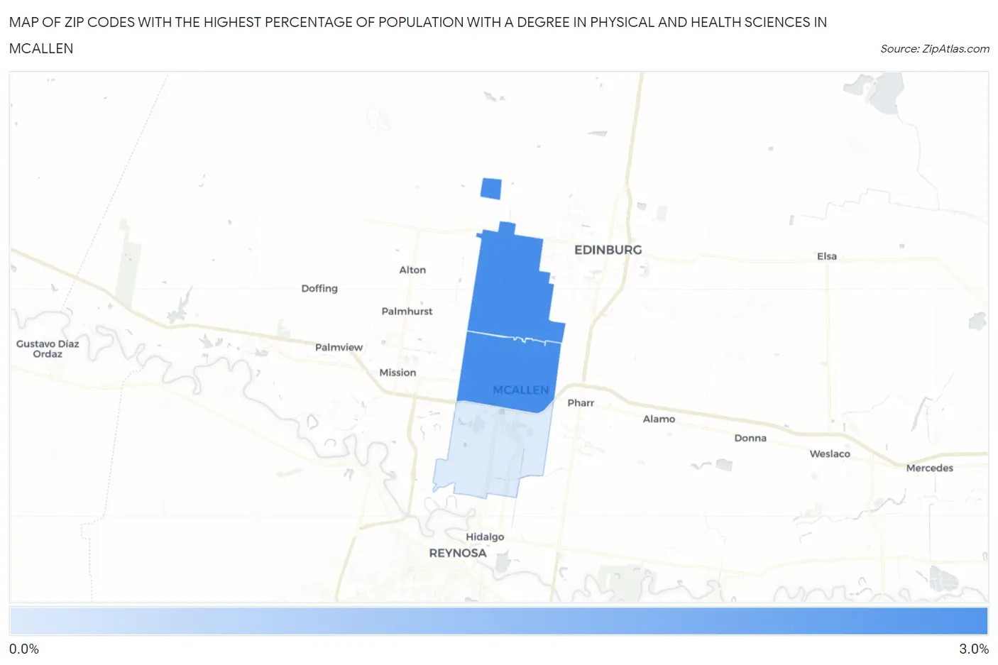 Zip Codes with the Highest Percentage of Population with a Degree in Physical and Health Sciences in Mcallen Map