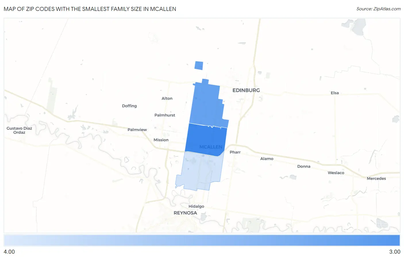 Zip Codes with the Smallest Family Size in Mcallen Map